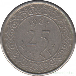 Монета. Суринам. 25 центов 1985 год.