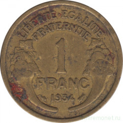 Монета. Франция. 1 франк 1934 год.