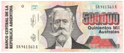 Банкнота. Аргентина. 500000 аустралей 1991 год. Тип 338(2).