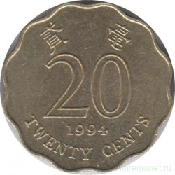 Монета. Гонконг. 20 центов 1994 год.