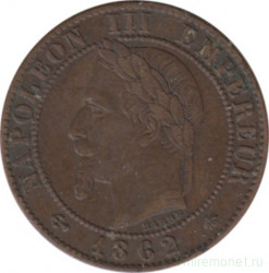 Монета. Франция. 1 сантим 1862 год. А.
