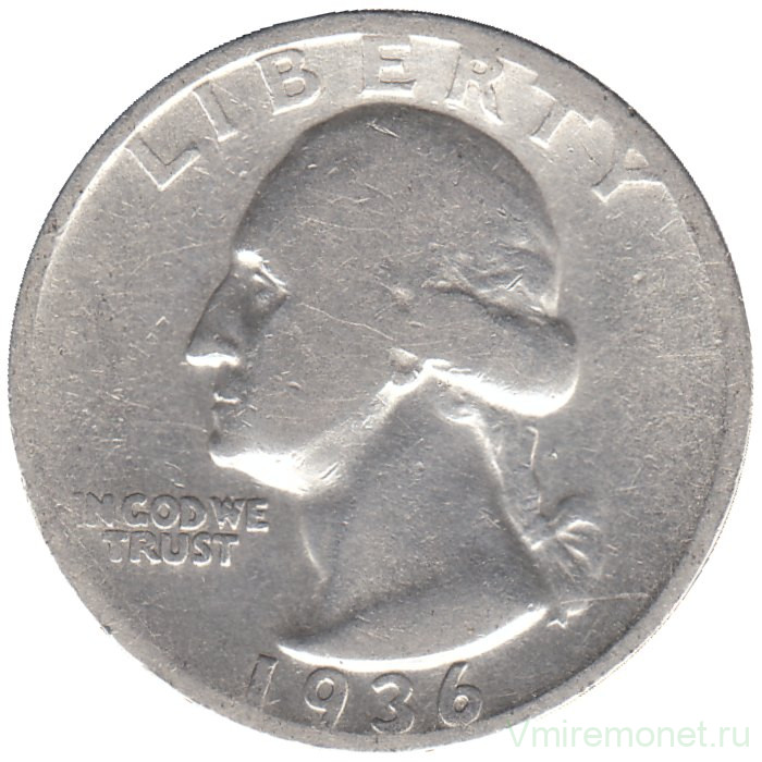 Монета. США. 25 центов 1936 год.