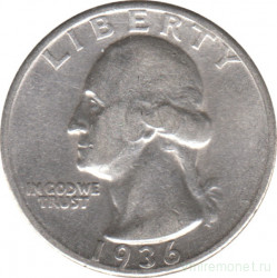 Монета. США. 25 центов 1936 год.