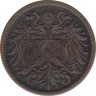 Монета. Австро-Венгерская империя. 2 геллера 1893 год. рев.
