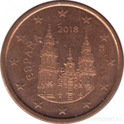 Монета. Испания. 1 цент 2018 год.