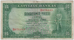 Банкнота. Латвия. 25 лат 1938 год.