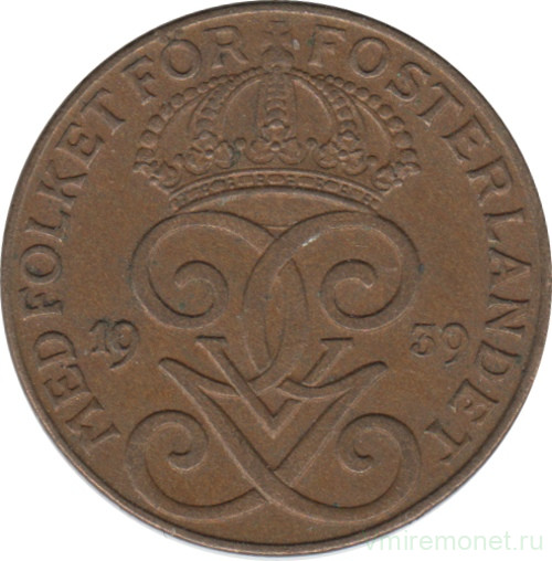 Монета. Швеция. 2 эре 1939 год.