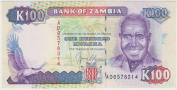 Банкнота. Замбия. 100 квач 1991 год.