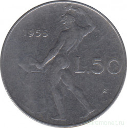 Монета. Италия. 50 лир 1955 год.
