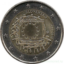 Монета. Словакия. 2 евро 2015 год. Флагу Европы 30 лет.