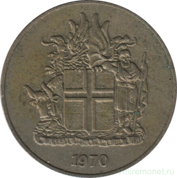 Монета. Исландия. 10 крон 1970 год.
