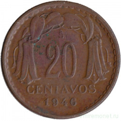 Монета. Чили. 20 сентаво 1946 год.