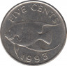 Монета. Бермудские острова. 5 центов 1993 год. ав.