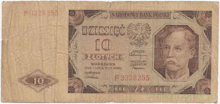 Банкнота. Польша. 10 злотых 1948 год. Тип 136(1).