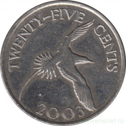 Монета. Бермудские острова. 25 центов 2003 год.