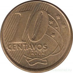 Монета. Бразилия. 10 сентаво 2002 год.