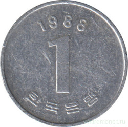 Монета. Южная Корея. 1 вона 1988 год.