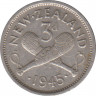 Монета. Новая Зеландия. 3 пенса 1945 год. ав.