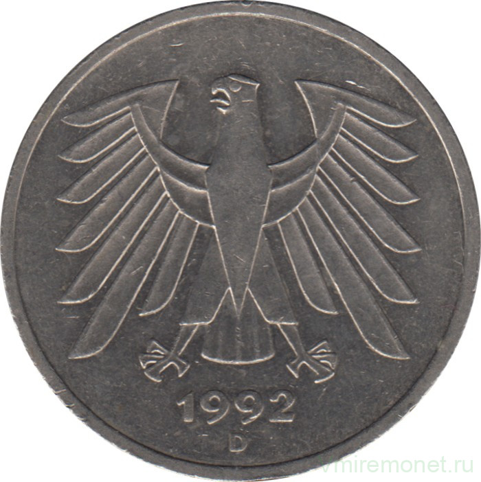 Монета. ФРГ. 5 марок 1992 год. Монетный двор - Мюнхен (D).