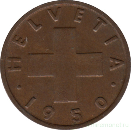 Монета. Швейцария. 1 раппен 1950 год.