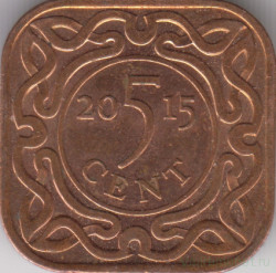 Монета. Суринам. 5 центов 2015 год.