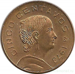 Монета. Мексика. 5 сентаво 1973 год. Цифра 3 - круглая.
