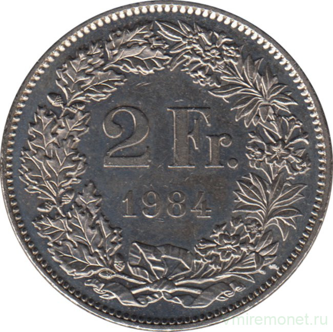 Монета. Швейцария. 2 франка 1984 год.