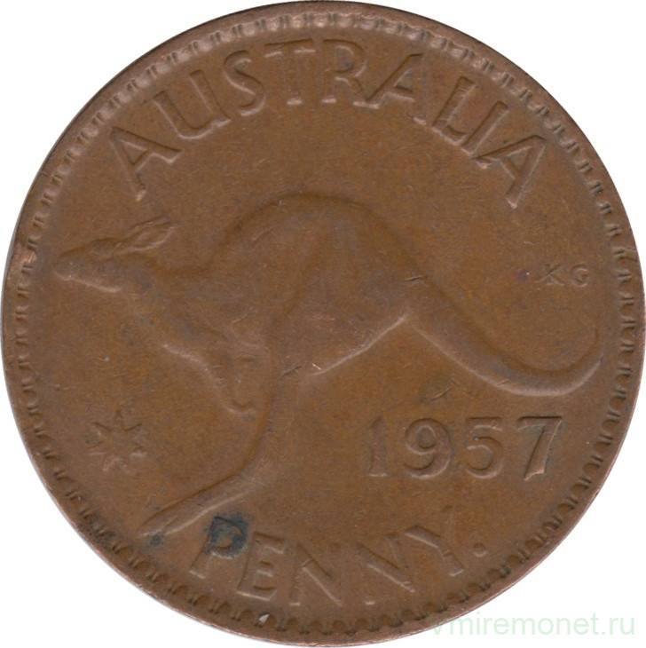Монета. Австралия. 1 пенни 1957 год.