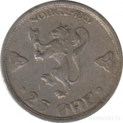 Монета. Норвегия. 25 эре 1921 год. Без отверстия.