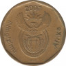 Монета. Южно-Африканская республика (ЮАР). 20 центов 2007 год. ав.