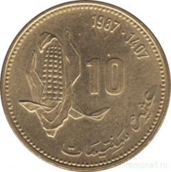 Монета. Марокко. 10 сантимов 1987 год.