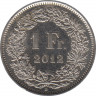  Монета. Швейцария. 1 франк 2012 год. ав.