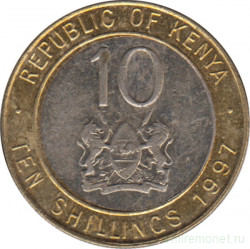 Монета. Кения. 10 шиллингов 1997 год.