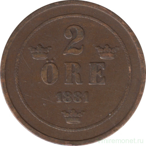 Монета. Швеция. 2 эре 1881 год.