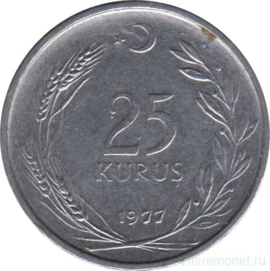 Монета. Турция. 25 курушей 1977 год.