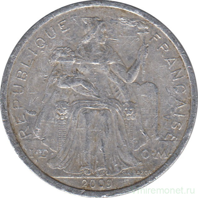 Монета. Французская Полинезия. 2 франка 2009 год.
