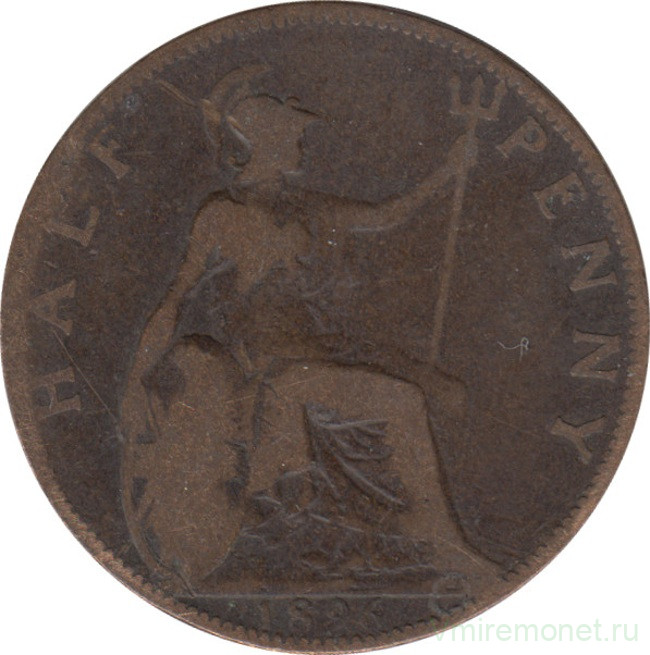 Монета. Великобритания. 1/2 пенни 1896 год.