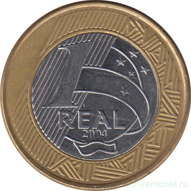 Монета. Бразилия. 1 реал 2004 год.