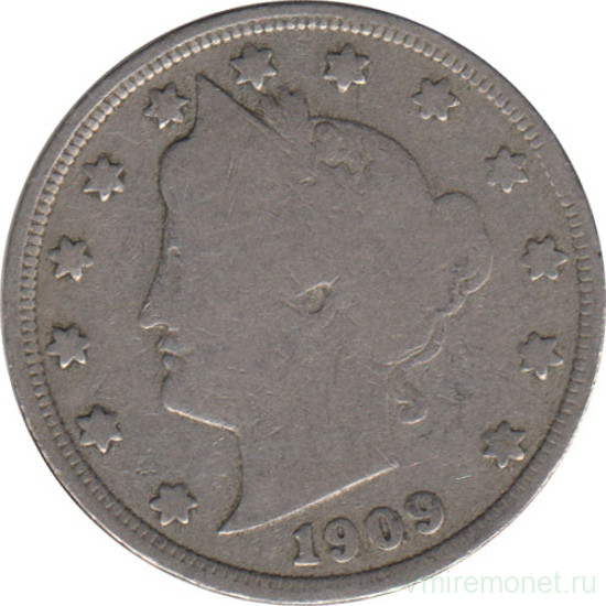 Монета. США. 5 центов 1909 год.