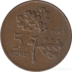 Монета. Турция. 5 курушей 1965 год.