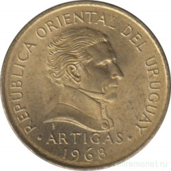 Монета. Уругвай. 1 песо 1968 год.