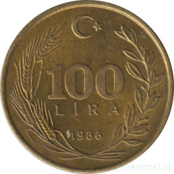 Монета. Турция. 100 лир 1988 год. Новый тип.
