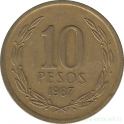 Монета. Чили. 10 песо 1987 год.