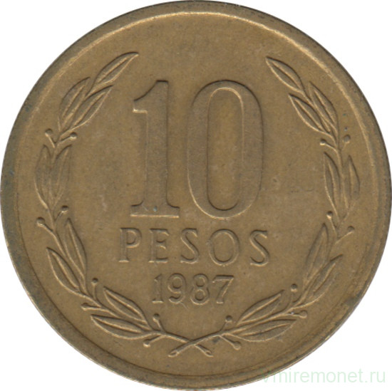 Монета. Чили. 10 песо 1987 год.