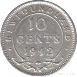 Монета. Ньюфаундленд. 10 центов 1942 год.