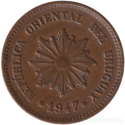 Монета. Уругвай. 2 сентесимо 1947 год.