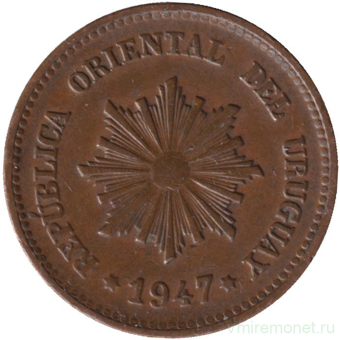 Монета. Уругвай. 2 сентесимо 1947 год.