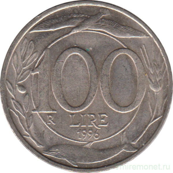 Монета. Италия. 100 лир 1996 год.
