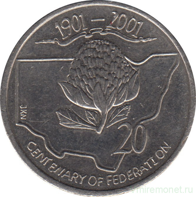 Монета. Австралия. 20 центов 2001 год. Столетие конфедерации. Новый Южный Уэльс.
