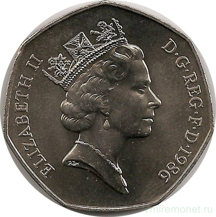 Монета. Великобритания. 50 пенсов 1986 год.